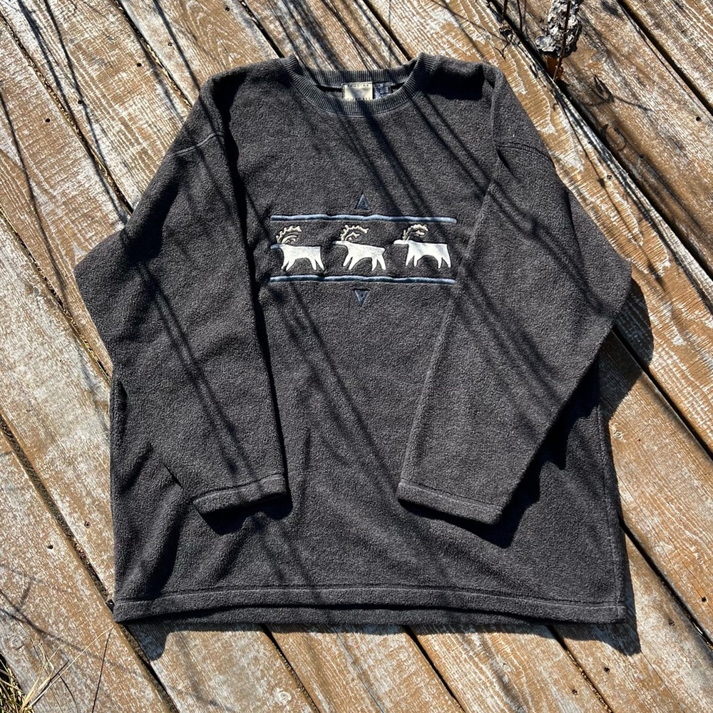Moose Embroidered Fleece Sweater